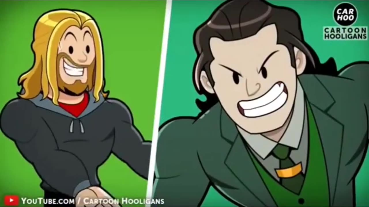 Fighting Loki vs Thor Avengers cartoon character trending video now