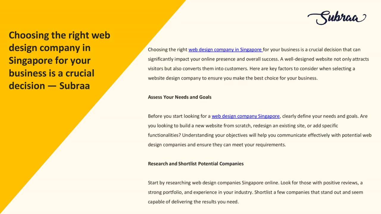 Choosing the right web design company in Singapore for your business is a crucial decision — Subraa
