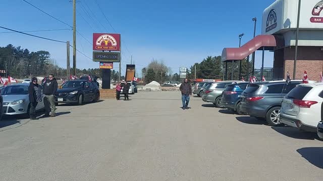 Stopping for a coffee before the Protest in North Bay!!!!