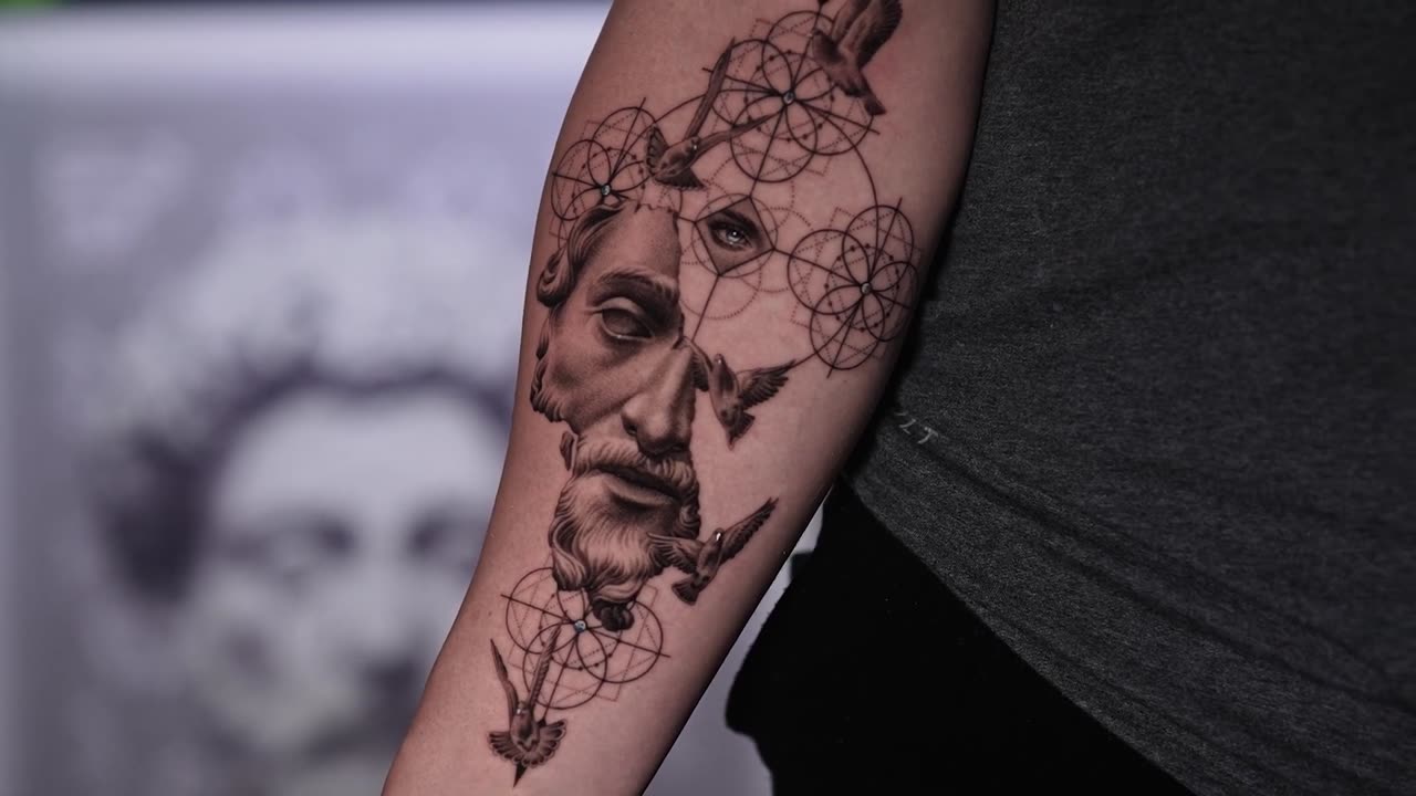 BLACK and GREY MARCUS AURELIUS TATTOO | TIMELAPSE