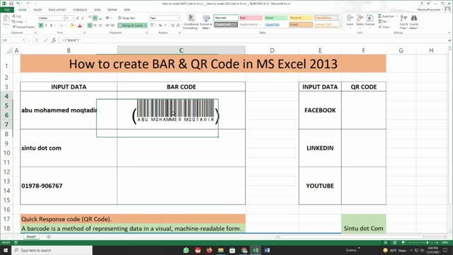 How to create BAR & QR Code in MS Excel