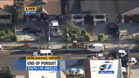 Police Pursuit In Los Angeles Ends with Suspect Drawing On Police...