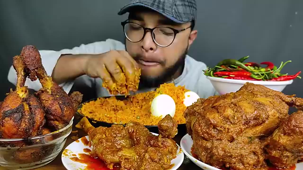 Spicy Full Chicken carry_ Spicy Mutton Curry_ Chicken Leg pices Fry... With Fried Rice...🇧🇩