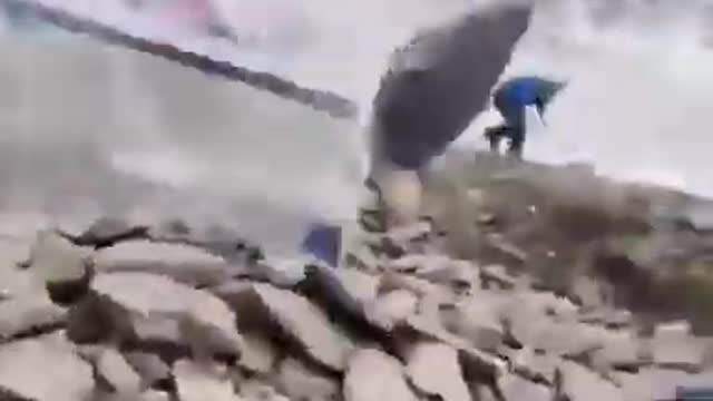 Campers almost hit by huge boulder