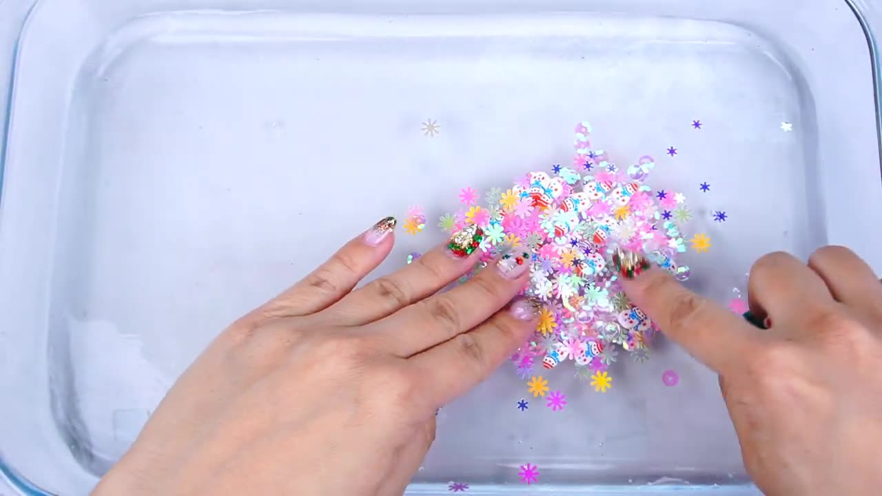 Christmas theme slime mixing random cute shiny things into all asmr