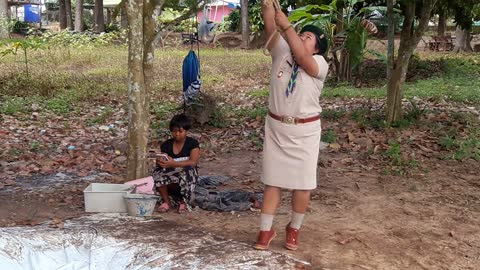 Scout Leader Shows Students How Not to Swing