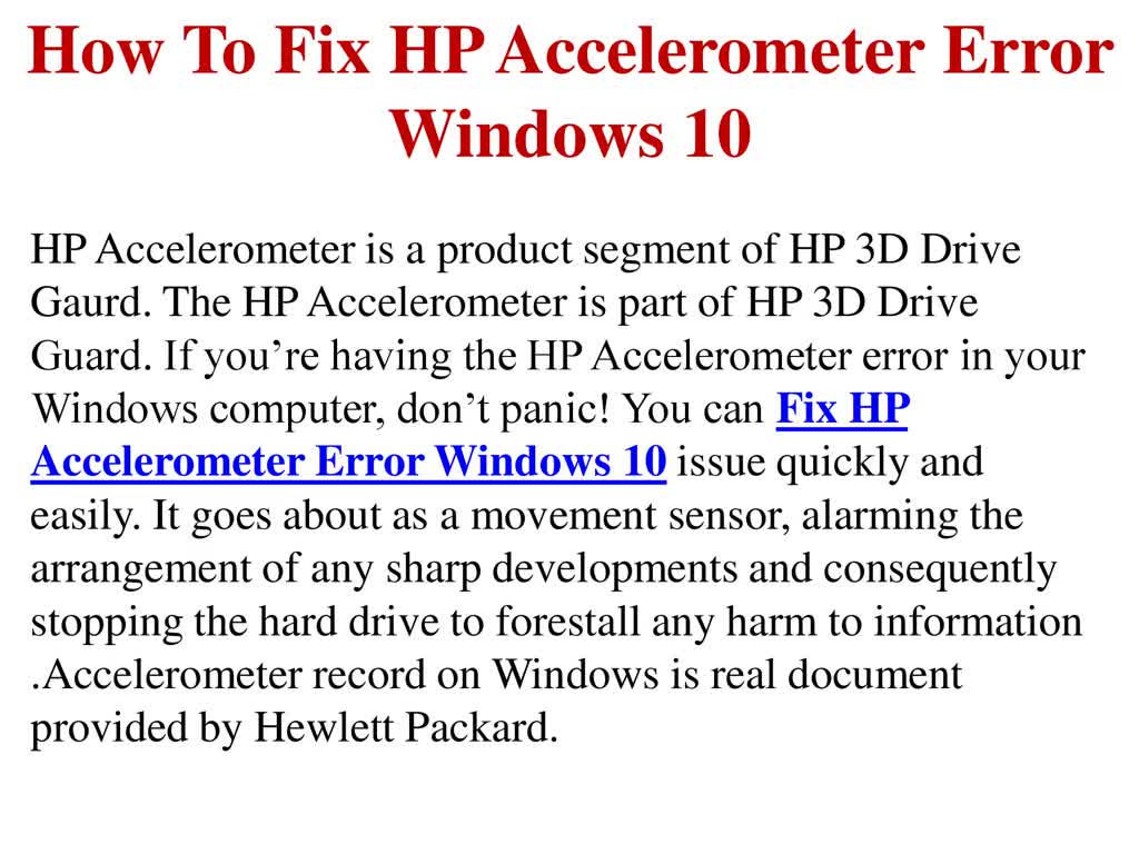 How To Fix HP Accelerometer Error Windows 10
