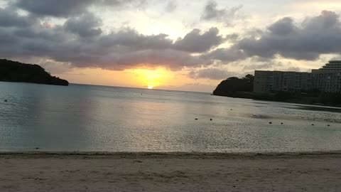 Sea landscape reflected in the evening sunset