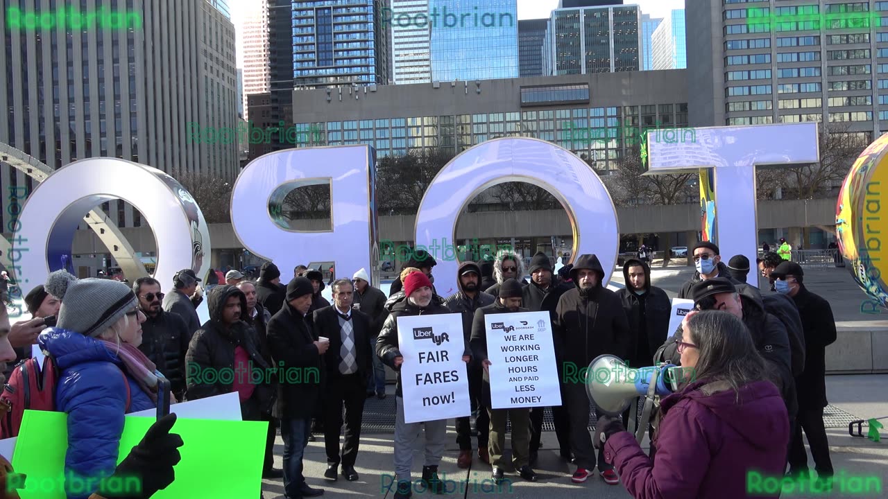 Gig Workers/Rideshare strike - uber/lyft/skip/doordash - rally at Nathan Phillips Square