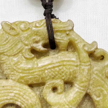 Handmade Unique 30” Necklace with Jade Dragon Pendant, Tiger Eye, Tibetan Beads