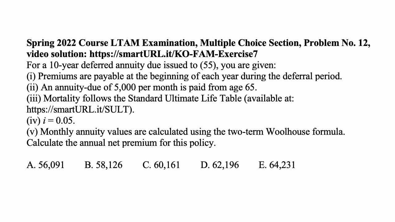 Exam FAM exercise for May 18, 2022