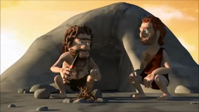 Funny Cavemen Animation - Discovery Of Fire And Inventing The Wheel