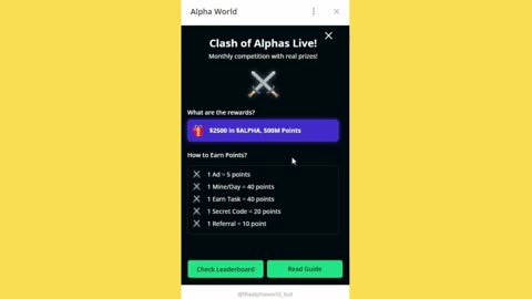 new mining mini app bot telegram alpha world