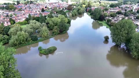 Parts of small English town underwater as river bursts its banks