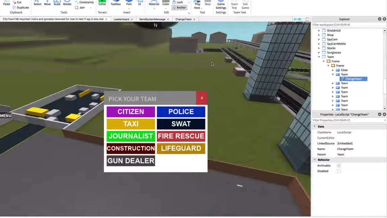 Roblox Studio: Change Team GUI