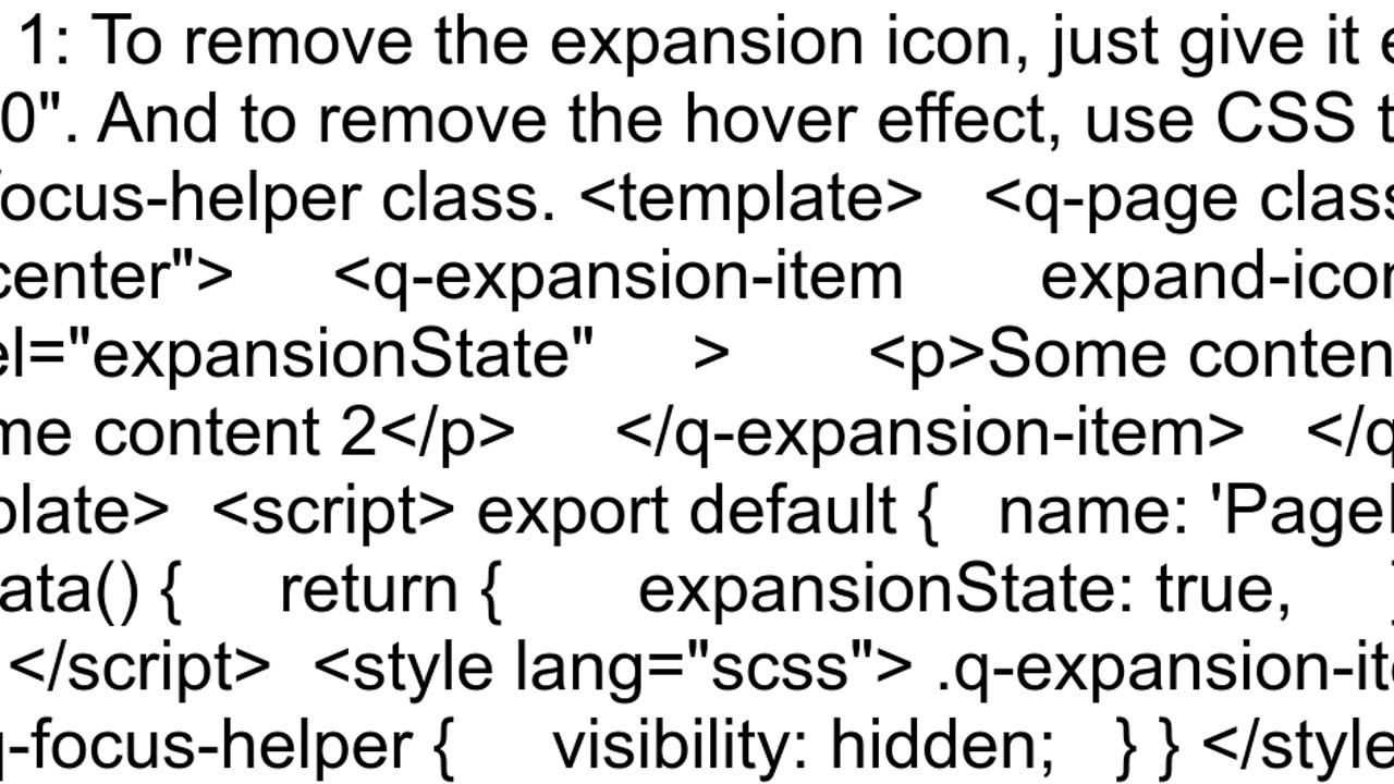 How to turn off the hover effect in Expansion Item component in Quasar framework