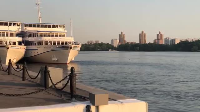 river, ship, birds