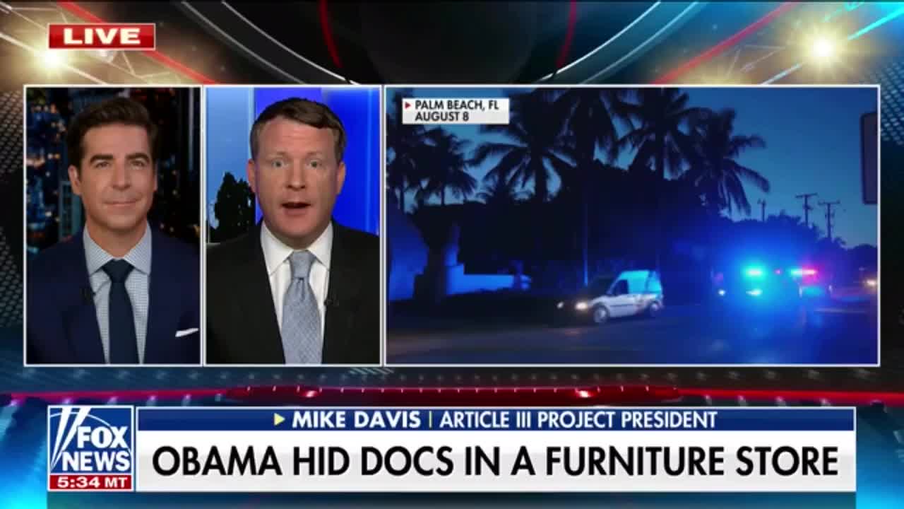 Jesse Watters And Mike Davis Discuss Obama’s Declassified Documents Stored At Furniture Store