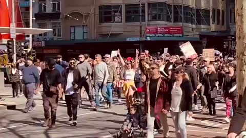 Large anti-lockdown protest going on in Sydney, Australia with large police presence