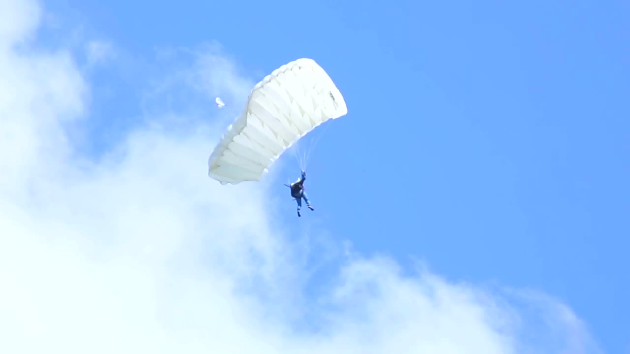 Man in white parachute falling down