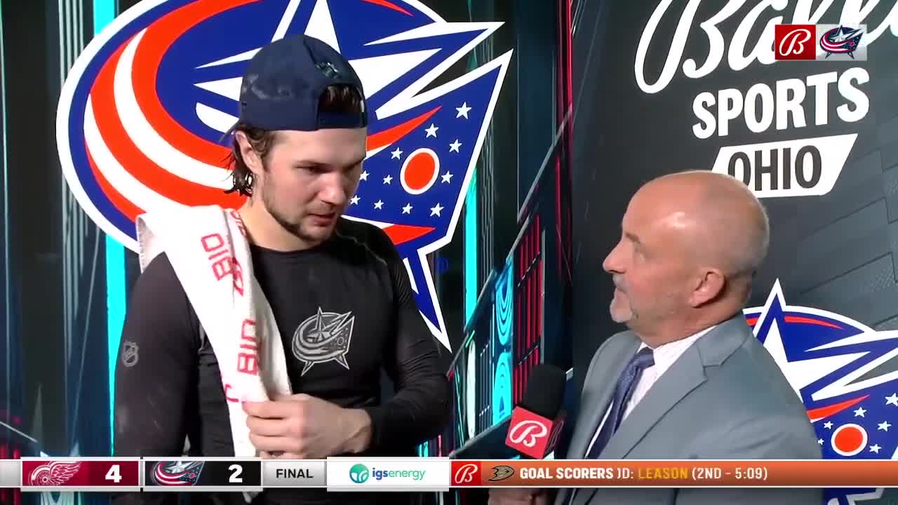 Andrew Peeke on the late start in Blue Jackets' 4-2 loss to the Red Wings