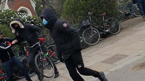 Three Guys Use Angle Grinder to Cut Locks off Bikes