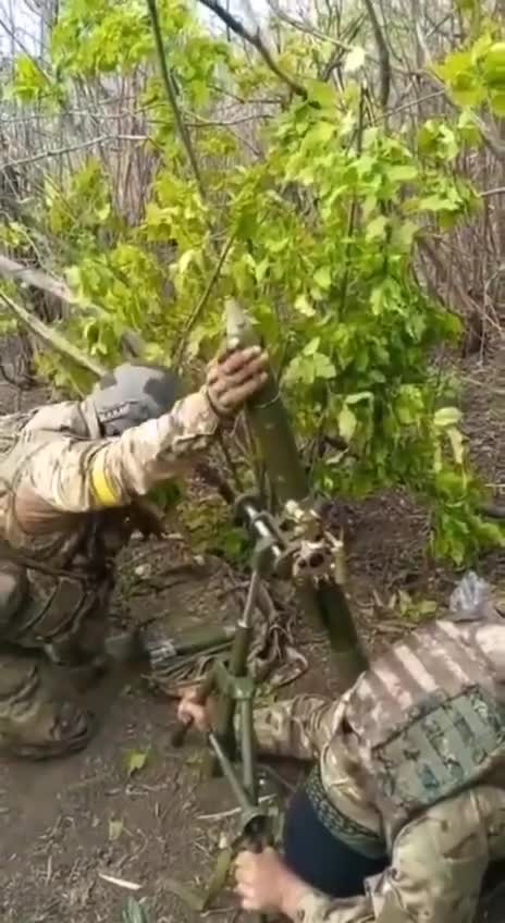 Soldiers of the "Georgian Legion" (Part of Ukraine army) conduct mortar fire