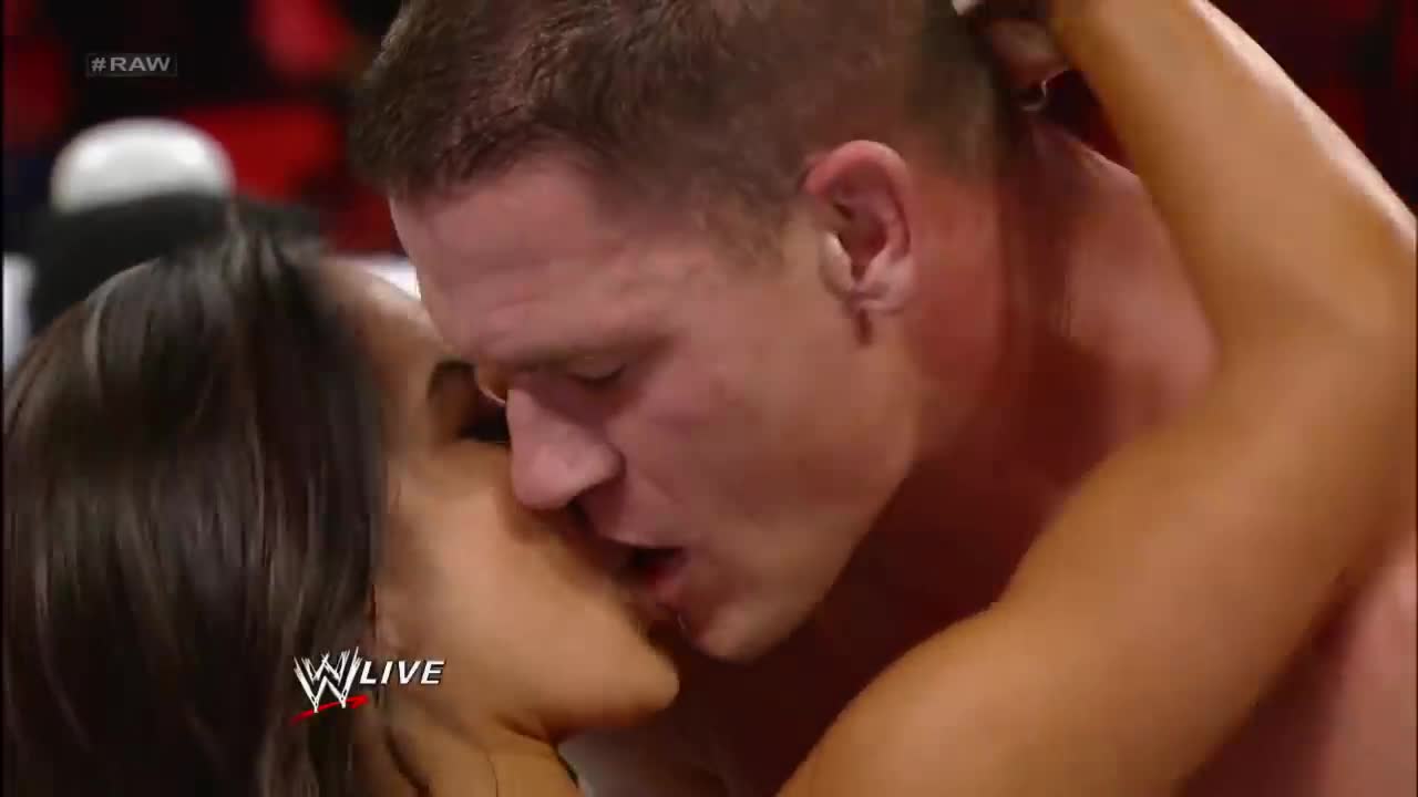 John Cena And Aj Lee Kiss after Cena's victory over Dolph Ziggler: Raw,