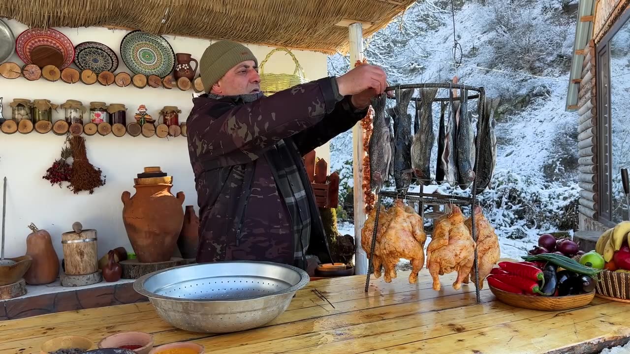 Smoked Fish And Chicken Cooked Under A Wooden Barrel ❤️ Life In A peaceful Village 🔥