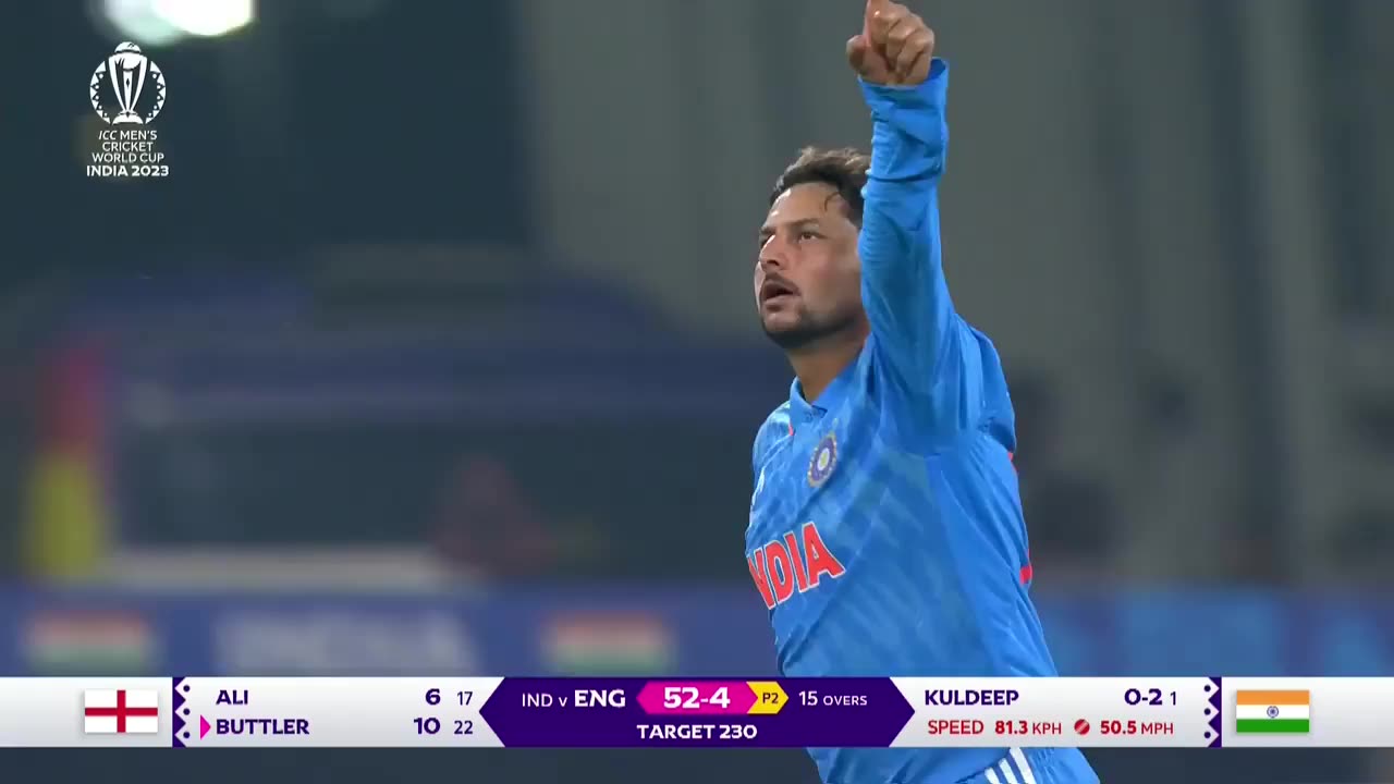 Kuldeep Yadav fools Buttler with a 7.2 degree turn!