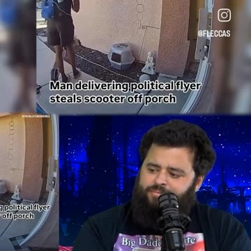 Jogger going door to door pandering for Kamala votes.... steals someone's scooter