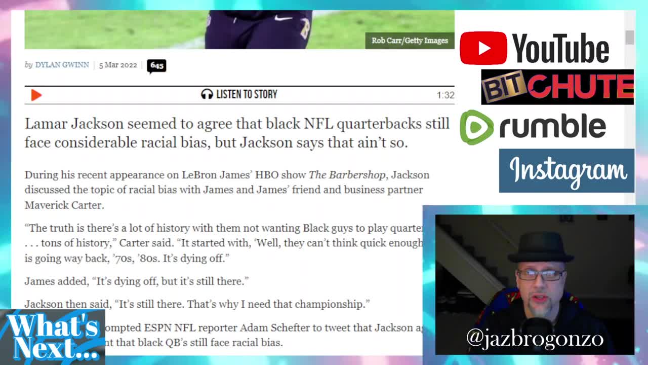 WN...RAVEN'S QB "NFL STILL RAHCIST TOWARDS BLACK QB'S..." OH OH!!!