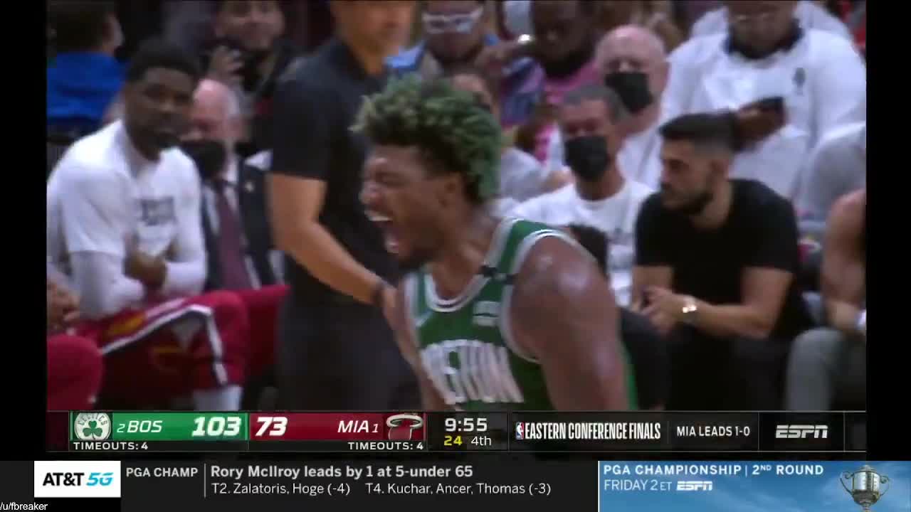 Marcus Smart hits an absolutely filthy stepback three over Dedmon putting the Celtics up 30