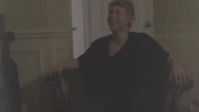 Guy jumping from second floor and landing on sofa