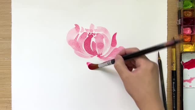 The master teaches you the technique of layered petal watercolor painting 4