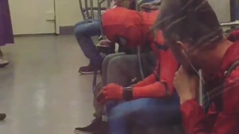 Sad subway spiderman