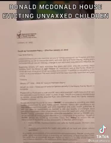 In Canada 🇨🇦 Ronald Mcdonald house is evicting children who are unvaccinated! 😡