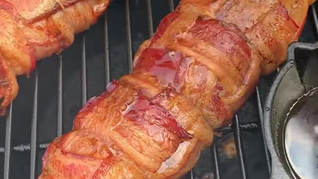 36 Bacon Wrapped Pork Tenderloin with Maple Glaze Recipe Over The Fire Cooking shorts