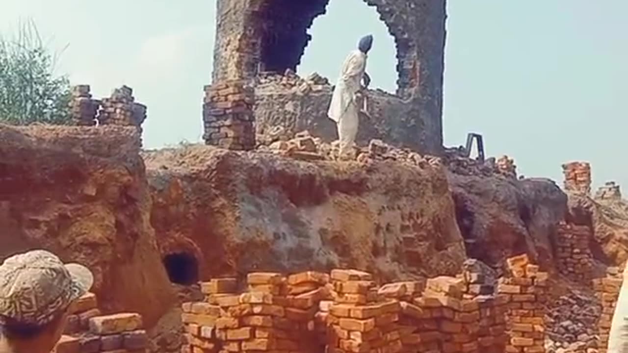 Pakistani people falling brick factory after work completed