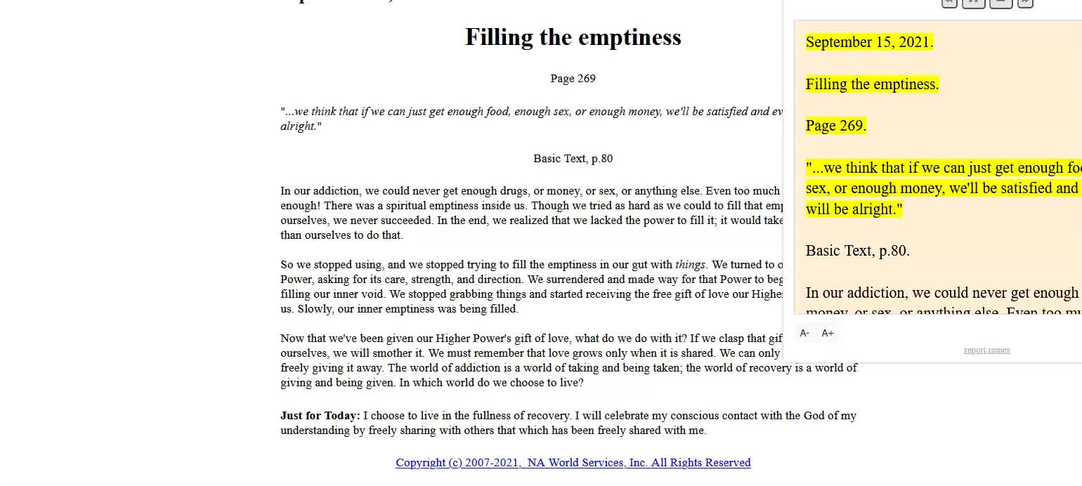 Just For Today - Filling the emptiness