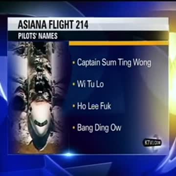 Fake pilot names, Asiana flight crash