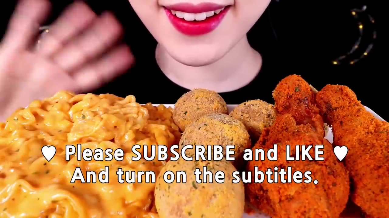 ASMR CHEESY CARBO FIRE NOODLE, FRIED CHICKEN, CHEESE BALL