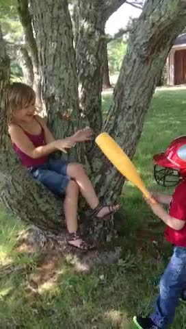 Little Boy Swings Plastic Bat At Sister When Dad says, "Batter Up!"