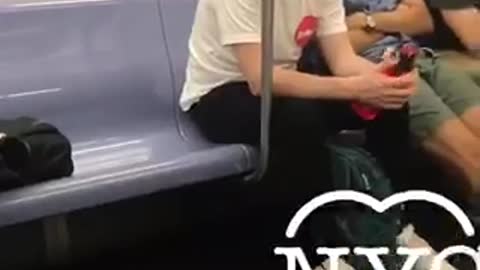 Everyone asleep on subway train