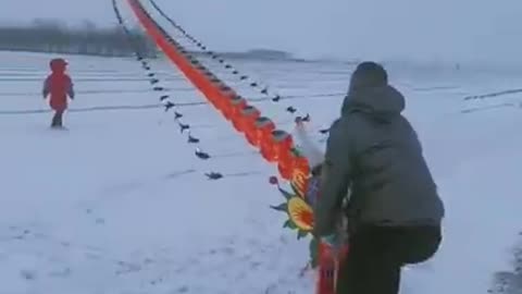 Kite flying father with douther