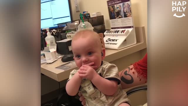 Baby Beams With Joy As Hearing Aid Activated And Hears Parents Speak