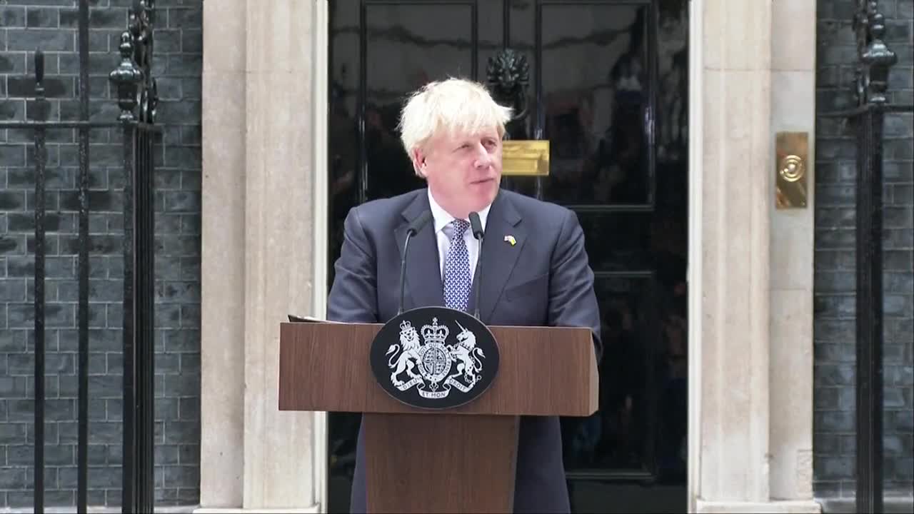 British Prime Minister Boris Johnson makes a public statement amid reports he plans to resign