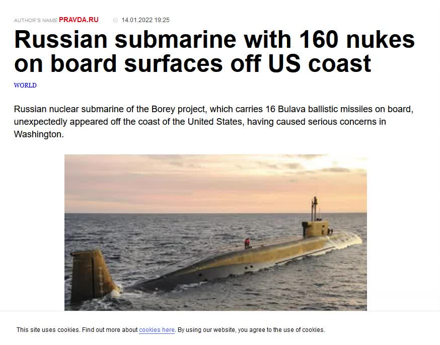 Warning: Russian Submarine w/ Nukes Spotted off U.S. West Coast Shores