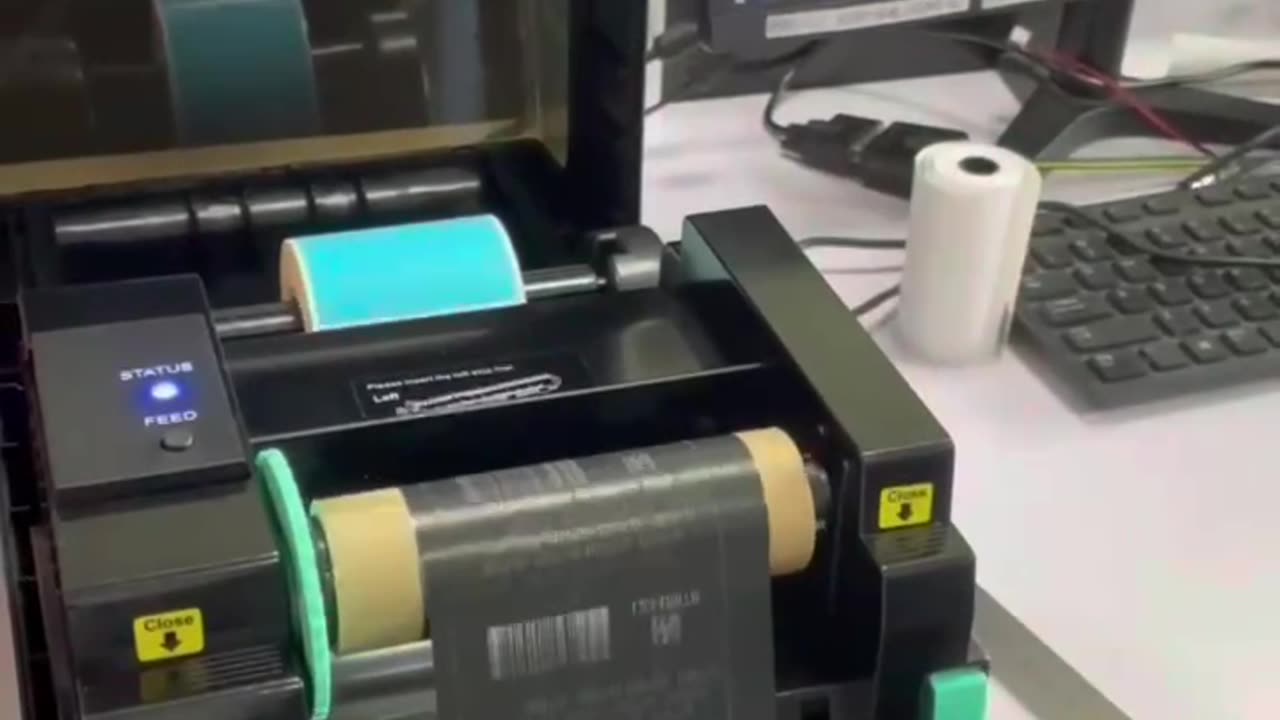 110mm 4inch Thermal Transfer Label Printer Printing with Ribbon