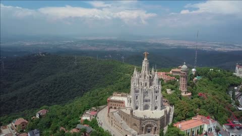 panorama of barcelona timelapse from mount tibidabo catalonia spain